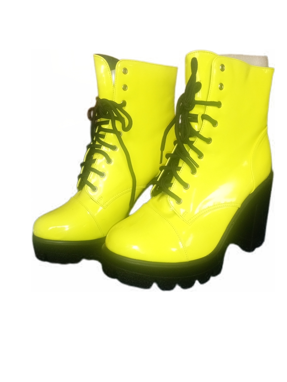 Dolls Kill Neon Yellow Platform Lace-Up Ankle Boots